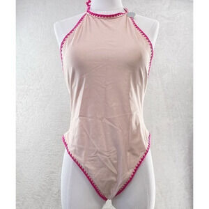 Forever 21 Swimsuit Large | Blush One Piece with Pink Embroidered Trim